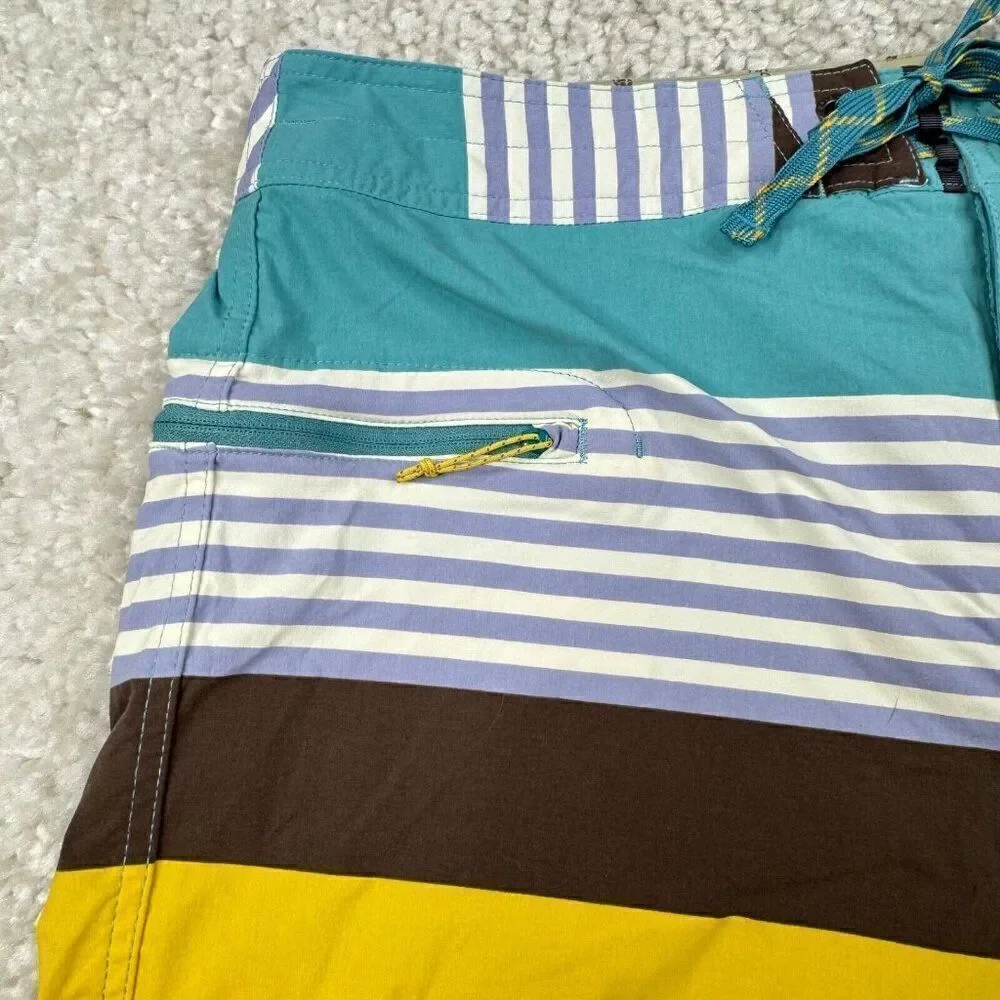 Patagonia Wavefarer Board Shorts Blue Yellow Striped 34